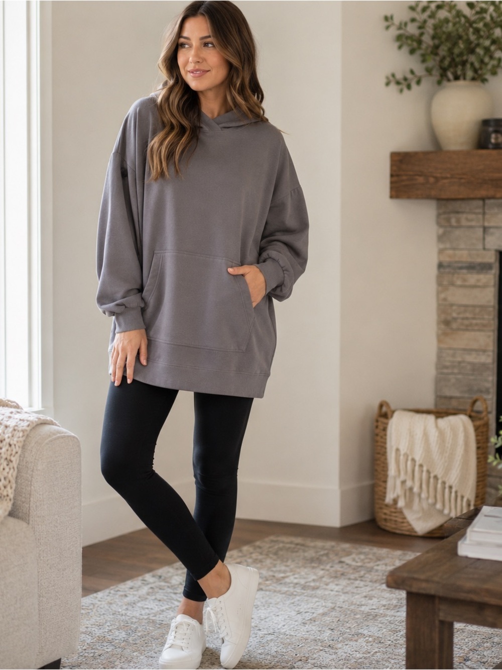Agnes & Dora 100% Cotton Fleece Pullover Hoodie Gray Large NWT